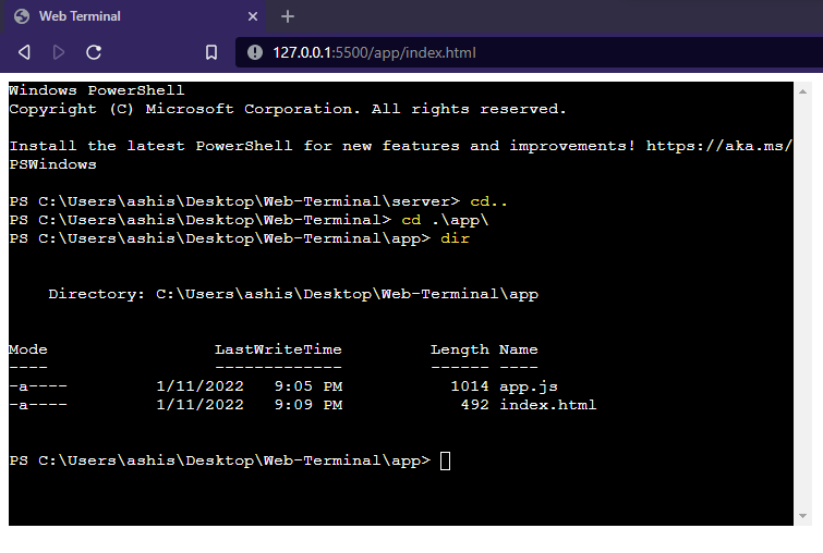  Terminal with Xterm.JS, nodepty and web sockets.