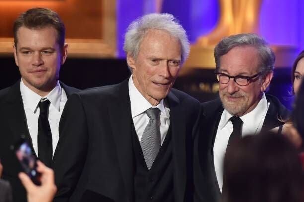 US filmmaker Steven Spielberg (R) along with actor/director Clint Eastwood (C) and actor Matt Damon (L) enjoy the evening during the 10th Annual Governors Awards gala hosted by the Academy of Motion Picture Arts and Sciences at the the Dolby Theater at Hollywood & Highland Center in Hollywood, California on November 18, 2018. (Photo by Robyn Beck / AFP)        (Photo credit should read ROBYN BECK/AFP via Getty Images)