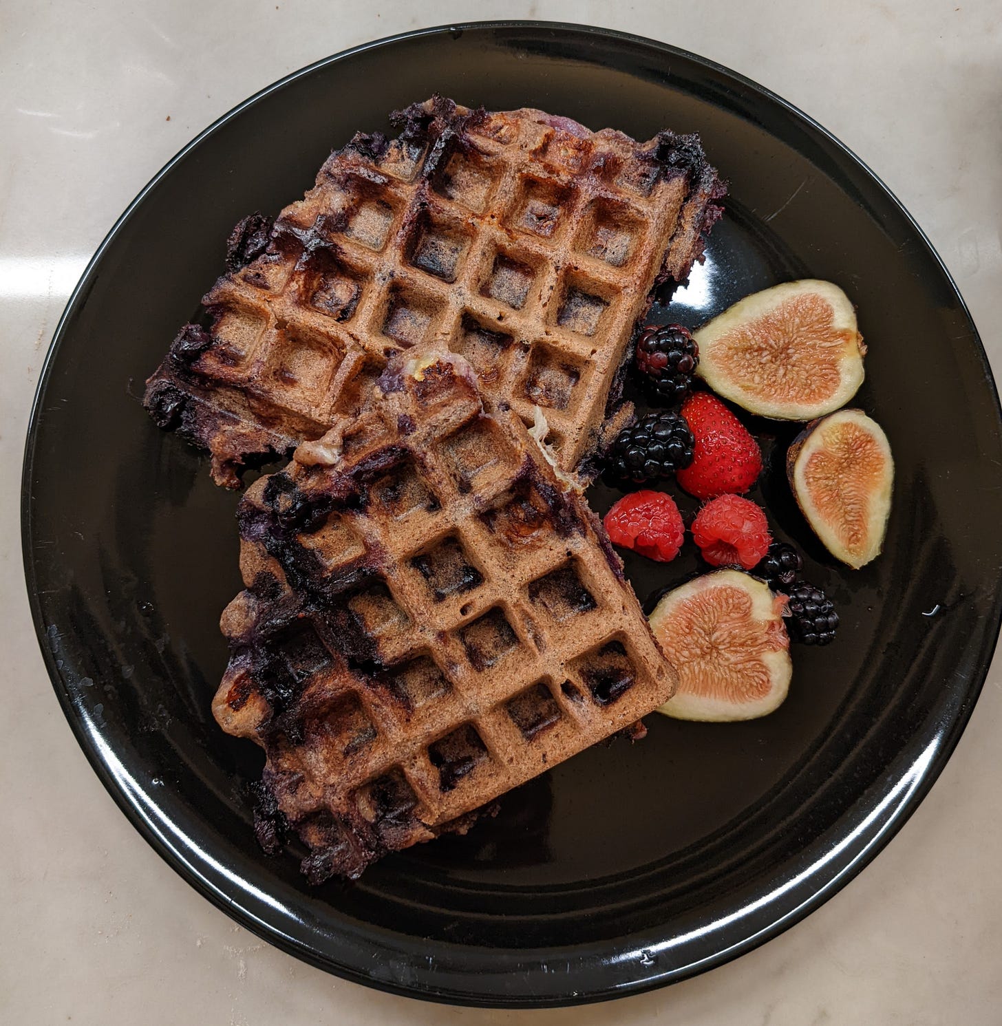Whole grain banana & berry waffles by Karen O