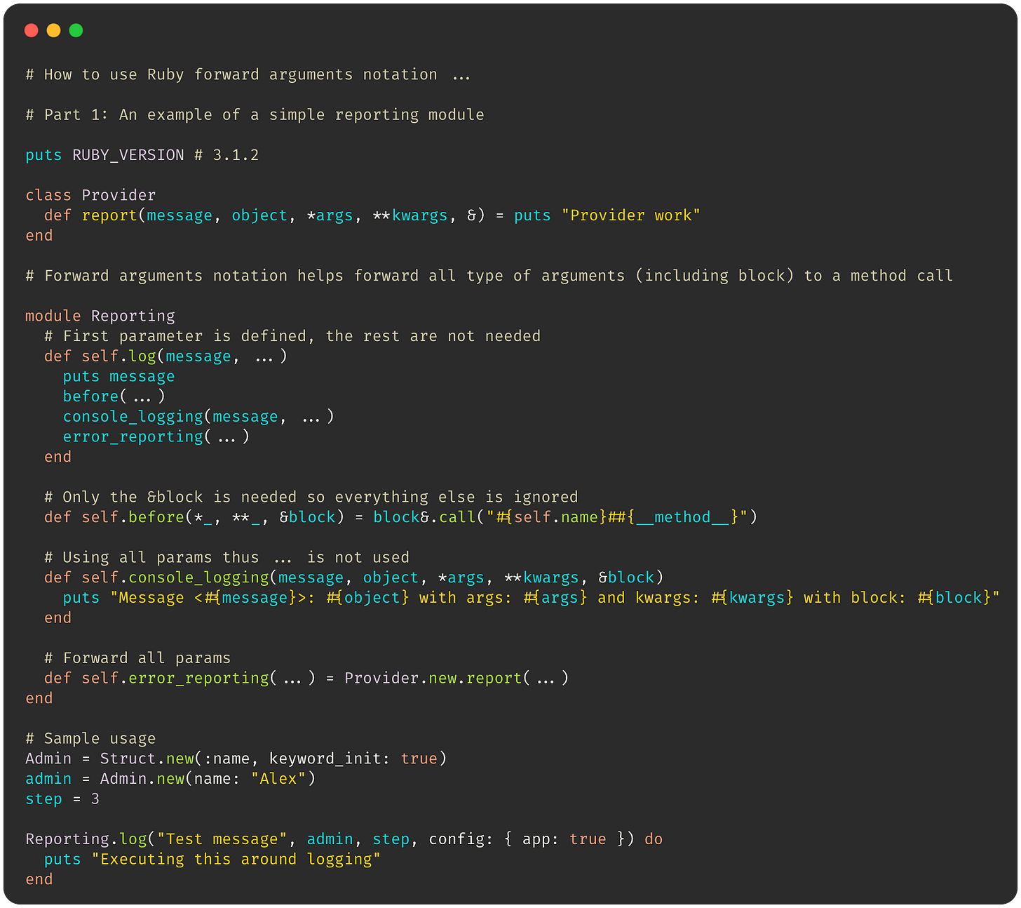 How to use Ruby forward arguments notation ...
