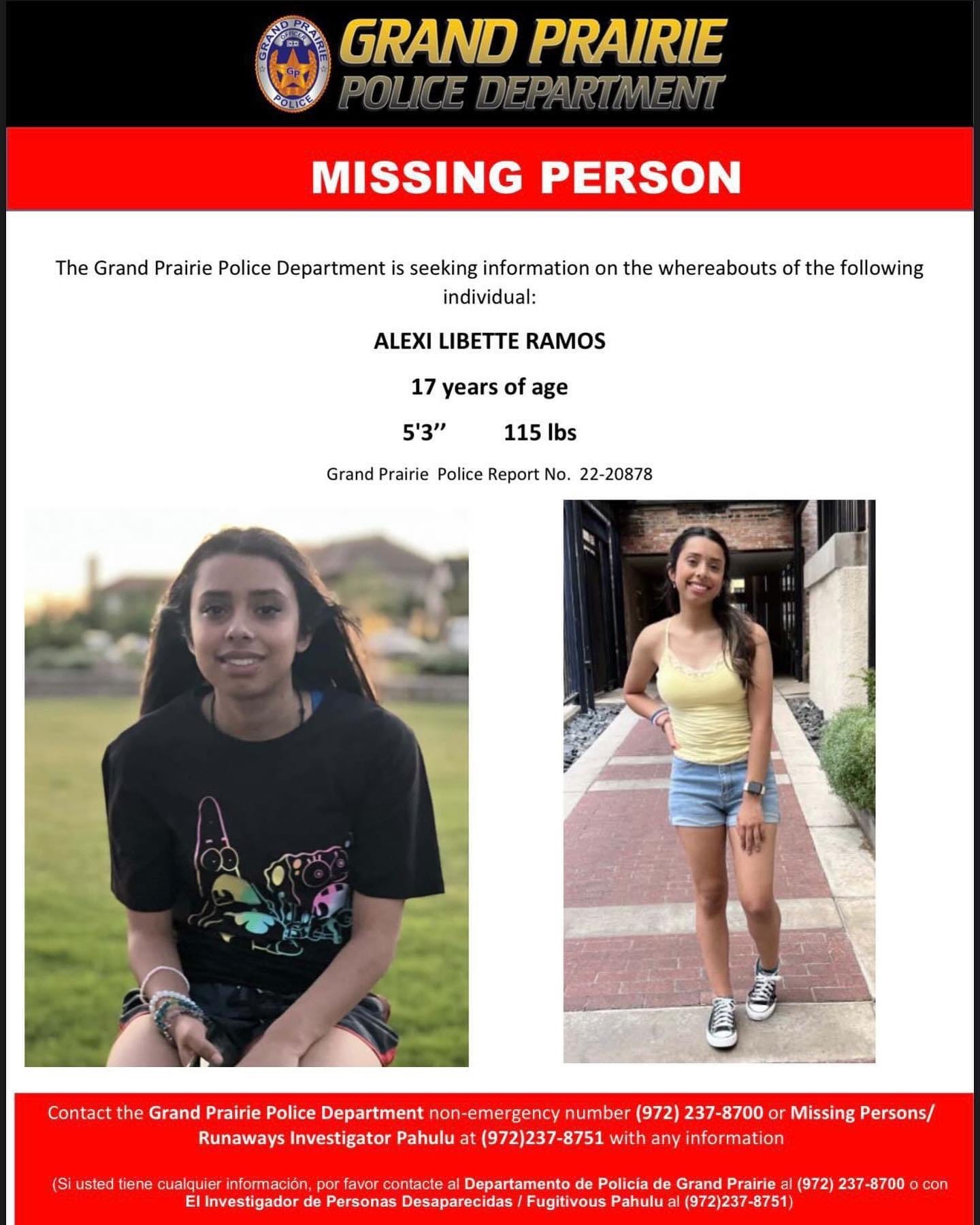 Missing 17 year old female last seen near Grand Prairie High School