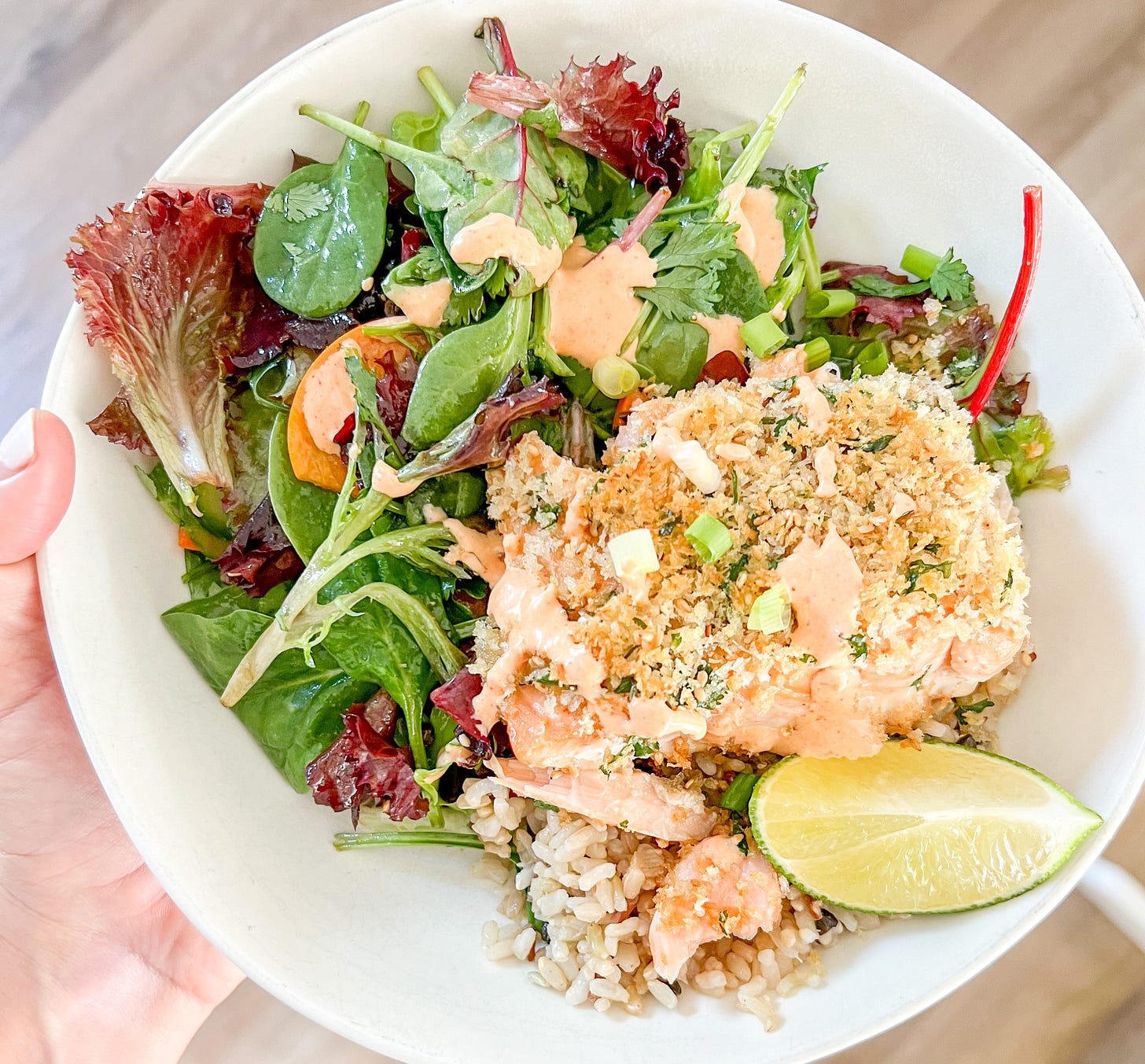 spicy (or not) salmon tempura crunch bowls
