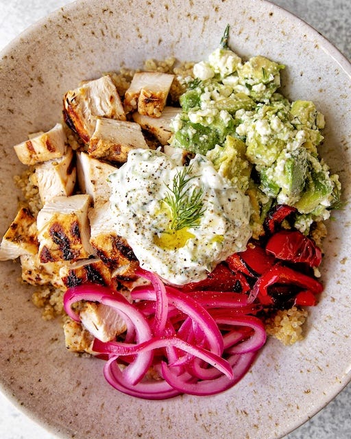 Mediterranean Chicken Quinoa Bowl With Tzatziki