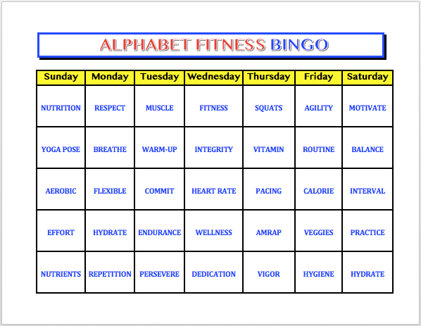 Fitness bingo combine aerobic bone and muscle strengthening exercises online