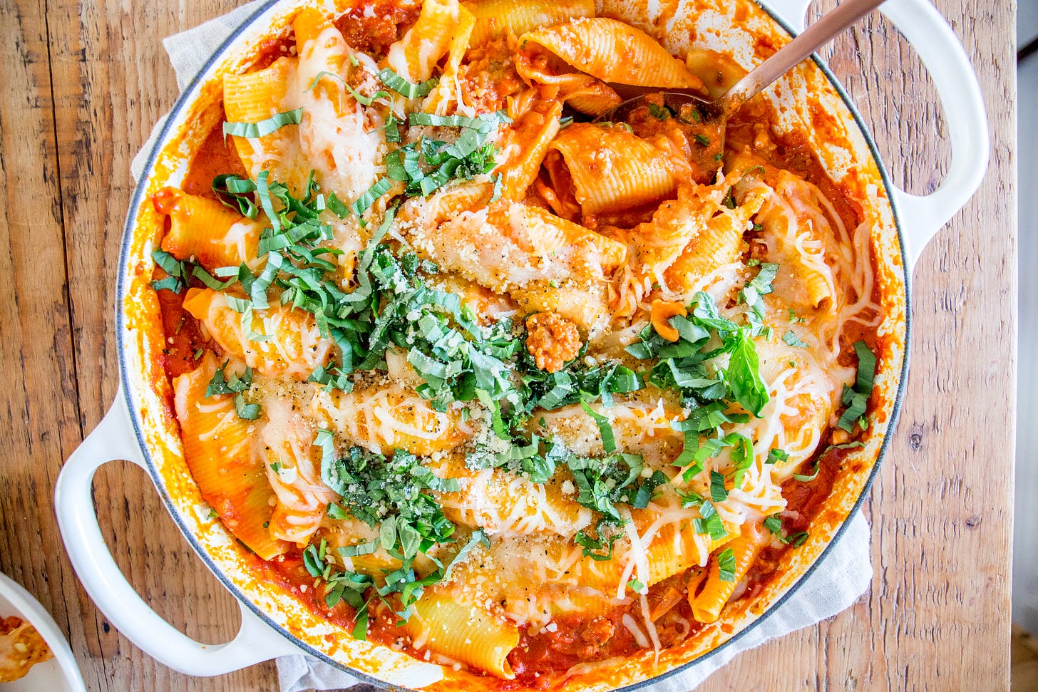 cheesy shells alla sausage vodka by Caroline Chambers