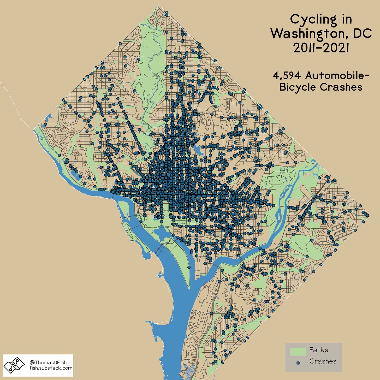 Where in Washington, DC is it most Dangerous to Bike?