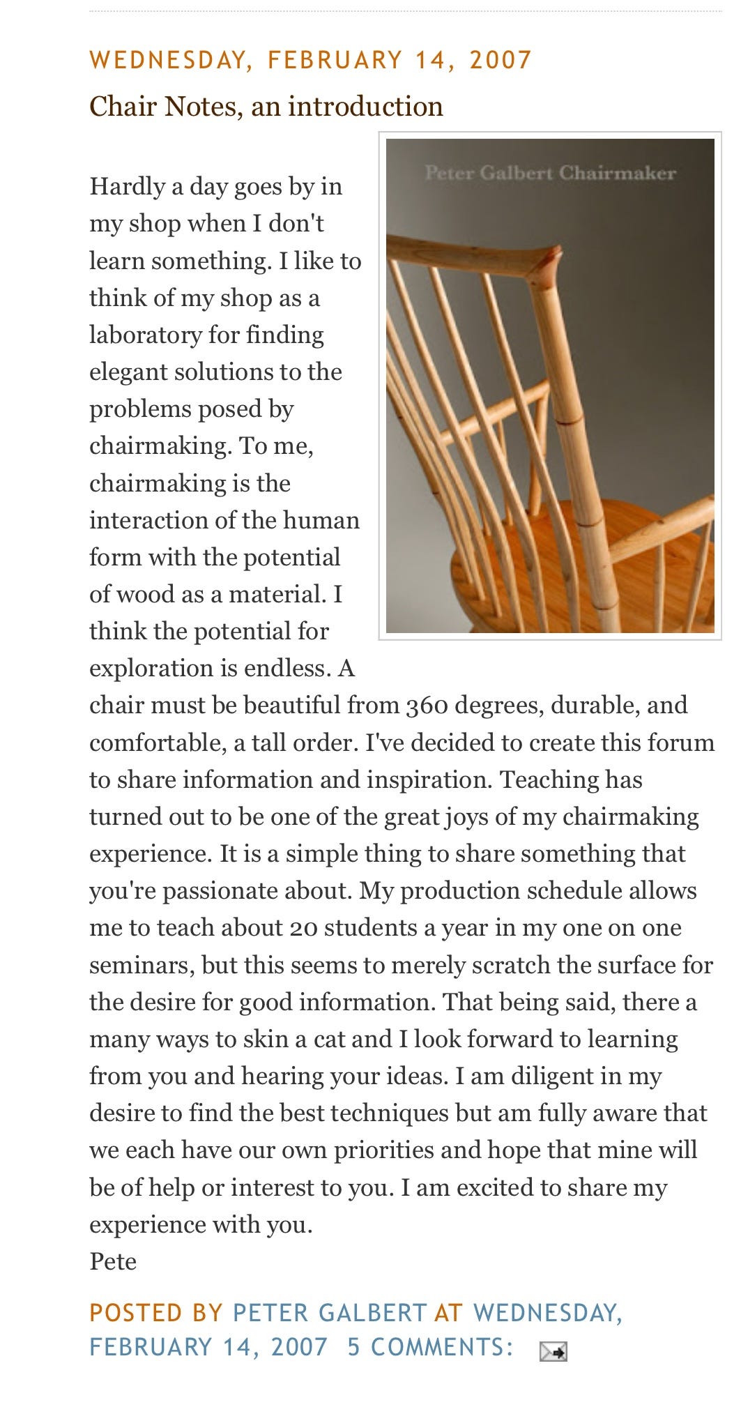 Old and New - Peter Galbert's Chair Notes