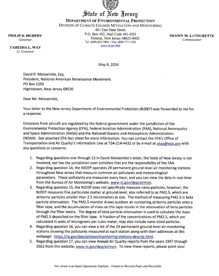 Response to National ARM Grand Jury Petition in WA Is An Outrage - Claiming C19 Bioweapons Are Safe & Effective. EPA Response To Inquiry In NJ Denies Chemtrails And Plays Dumb