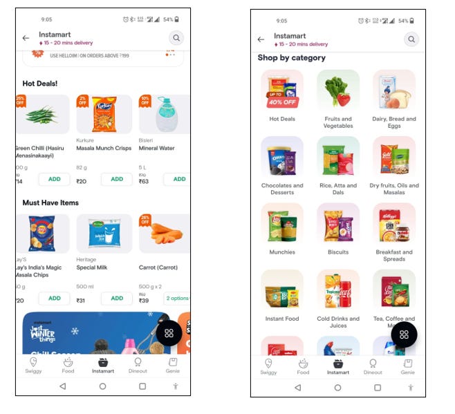 UI Comparison BigBasket vs Swiggy Instamart