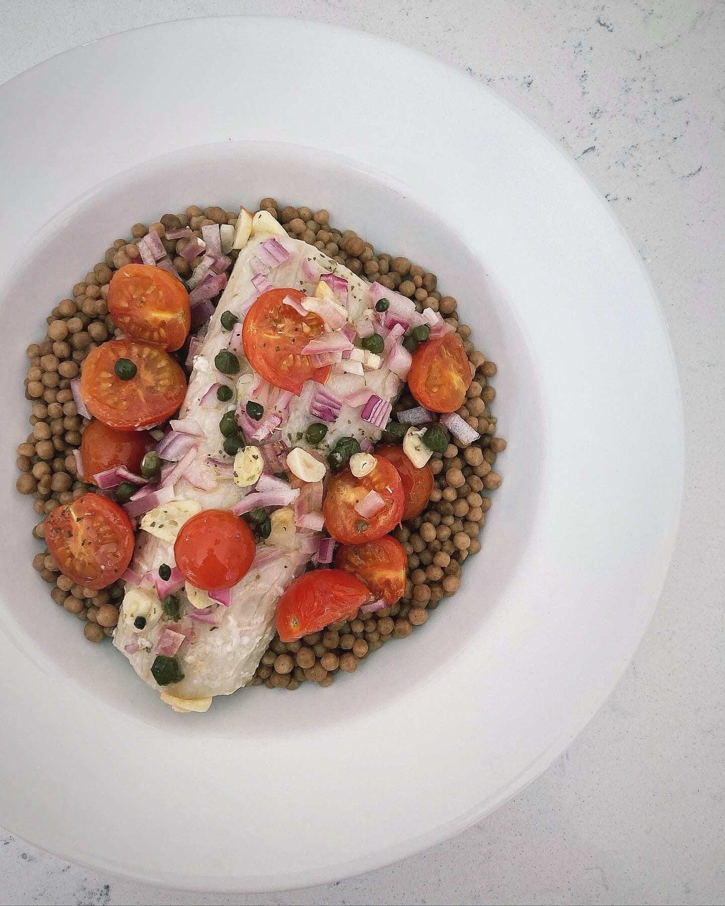 Baked Mediterranean Mahi Mahi with Maftoul