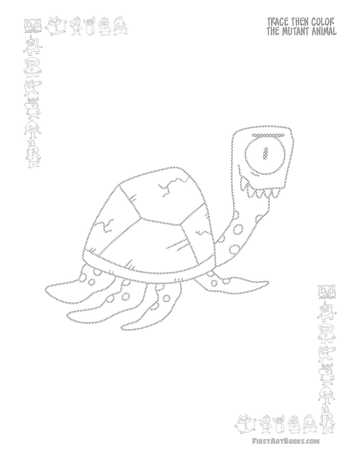 Turtle Animation Tracing Free Activity Page: Trace Then Color A Mutant Turtle Cyclops | A ...