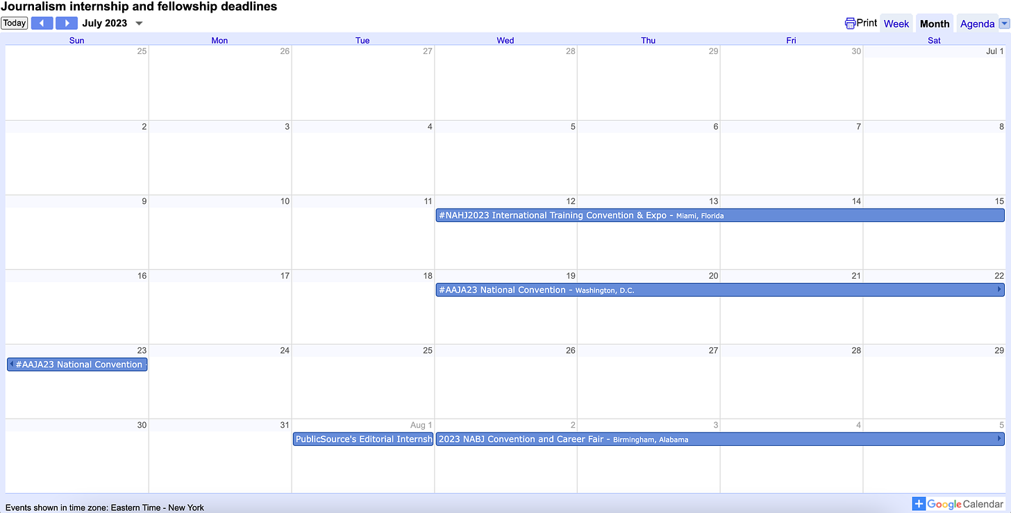 A *free* calendar for paid internships, fellowships and conferences