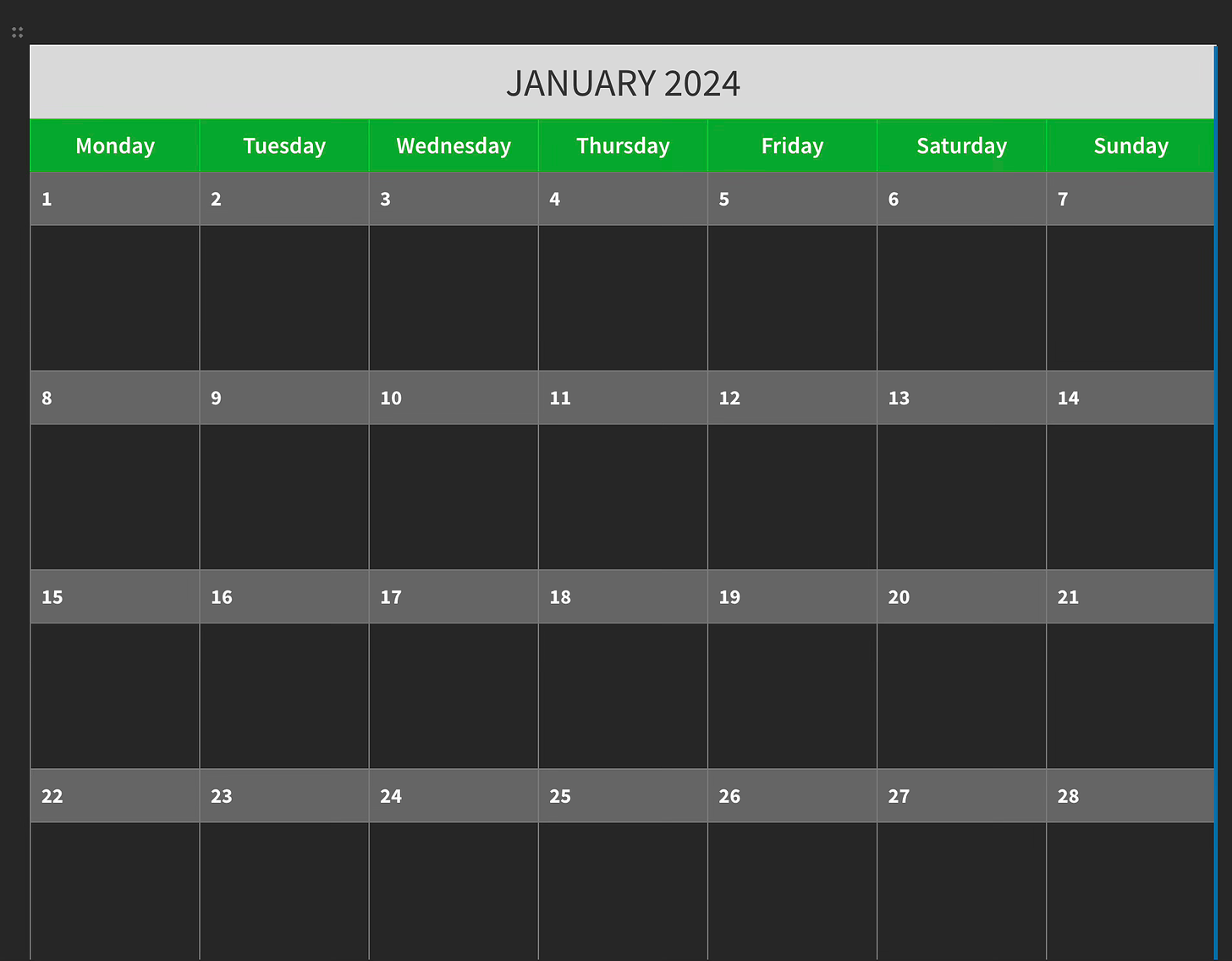 Free Evernote Template 2024 Monthly Calendar starting Monday