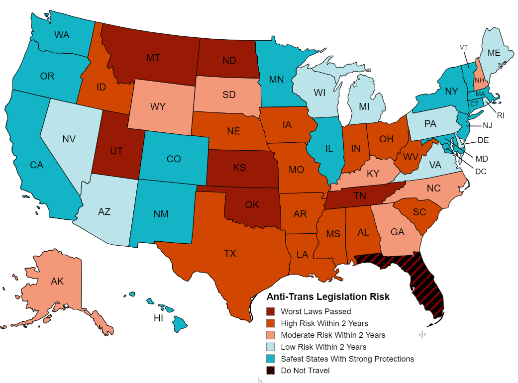 Anti Trans Legislative Risk Assessment Map March 2024