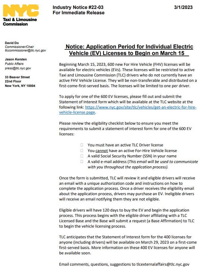 ⚡ NYC TLC Reveals More Details About New EV Plate Applications