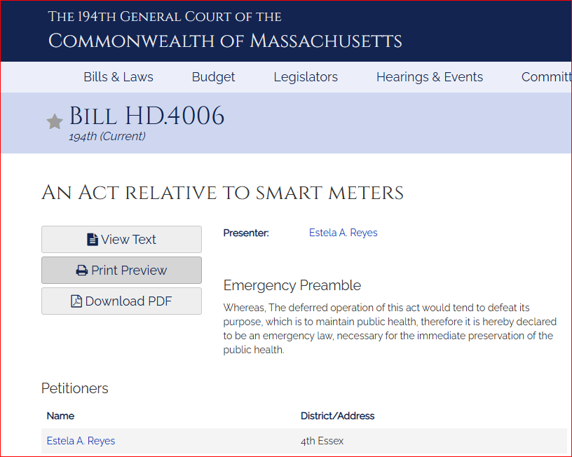 MA Smart Meter Choice [OptOut] Bill for the 20252026 Legislative Session