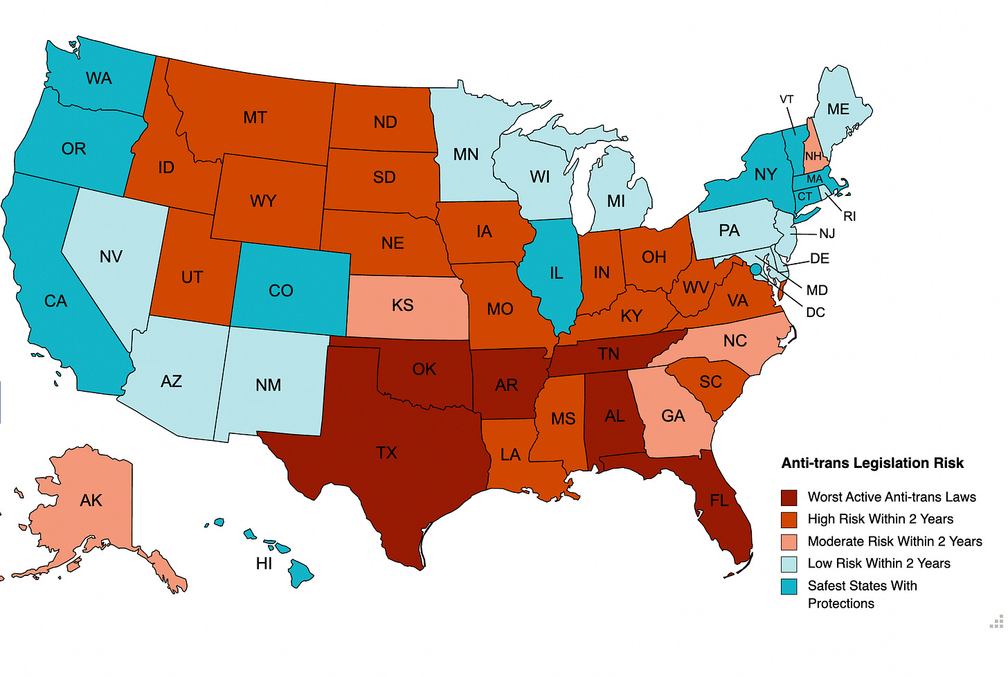 Updated Anti trans Legislative Risk Assessment Map
