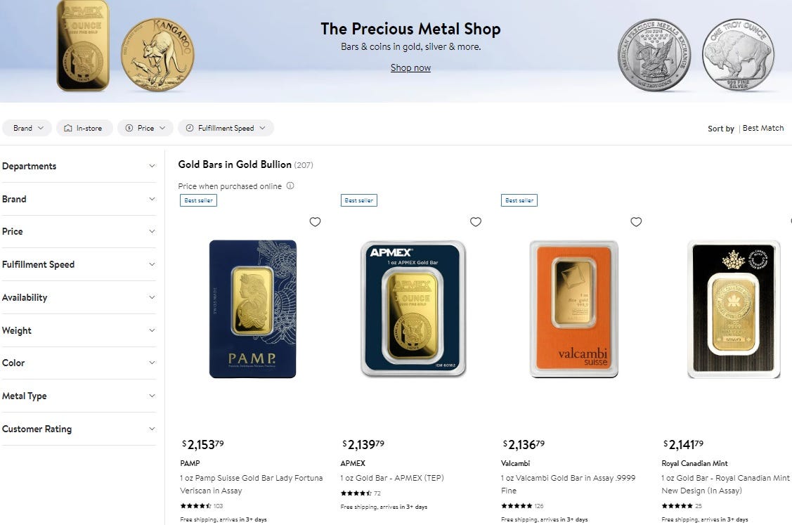 Rubino Walmart joins Costco in selling gold bars, while states make