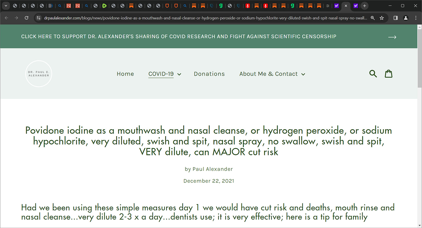 Povidone iodine as a mouthwash and nasal cleanse, or hydrogen peroxide, or sodium hypochlorite