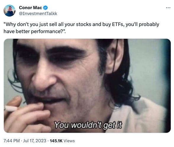 Почему бы вам просто не продать все свои акции и не купить ETF?