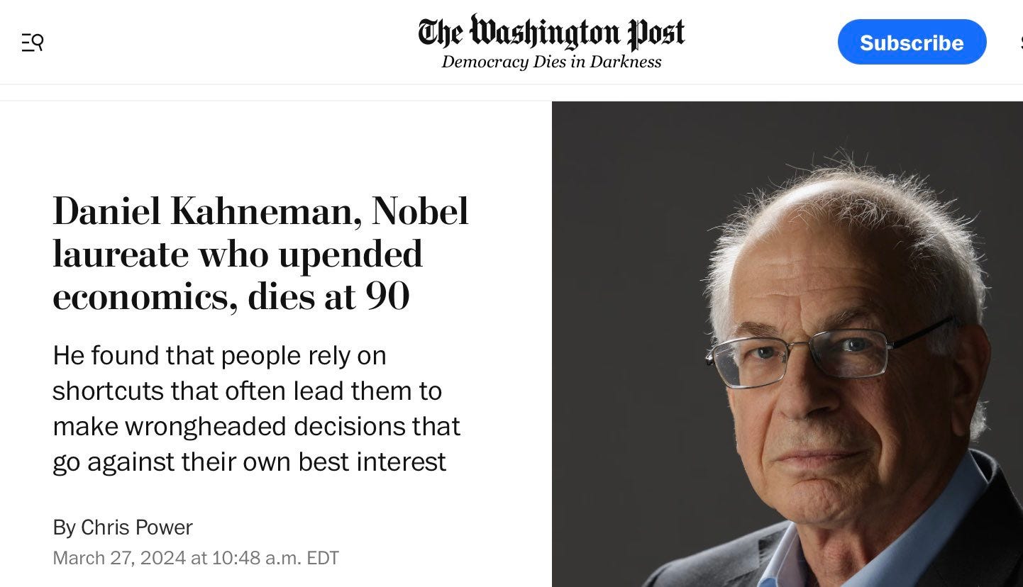 On the death of Daniel Kahneman
