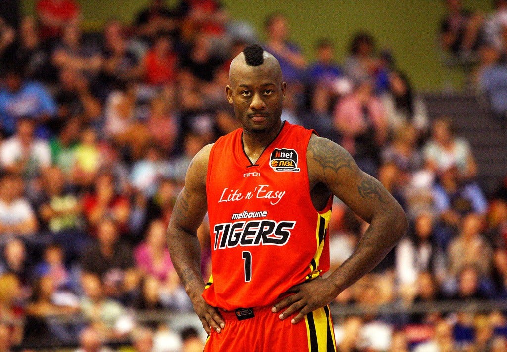 Corey Williams of the Melbourne Tigers in his basketball uniform during a match against the Sydney Kings