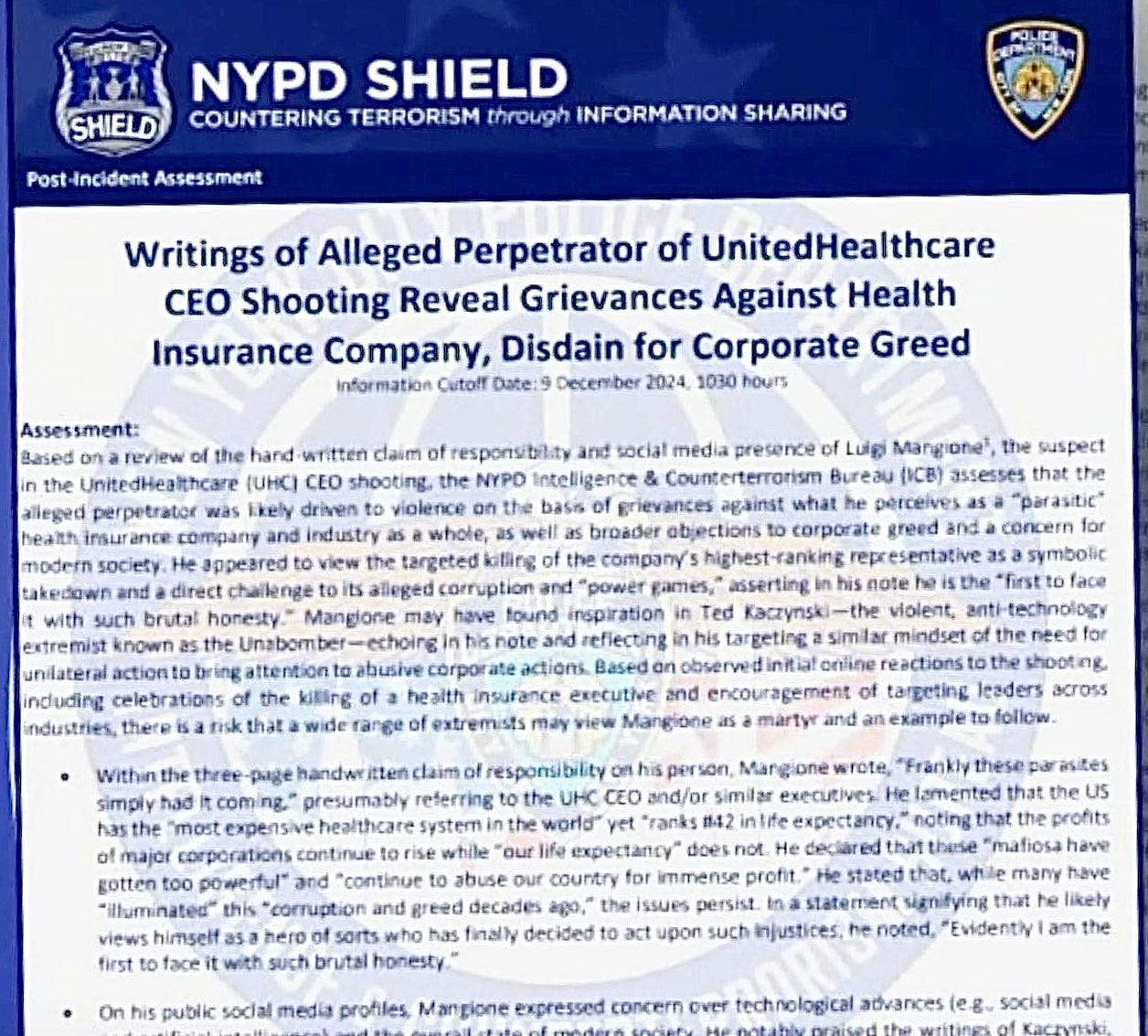 Read the NYPD's Mangione report the media won't publish
