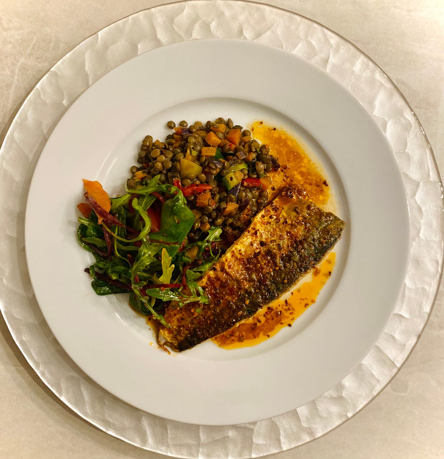 Devilled Mackerel with Warm Lentil Salad by Emily Quah