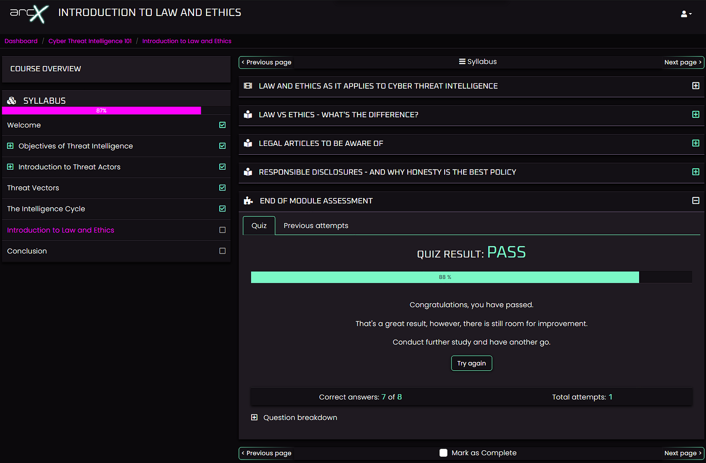Training: arcX - Cyber Threat Intelligence 101 - HERMIT