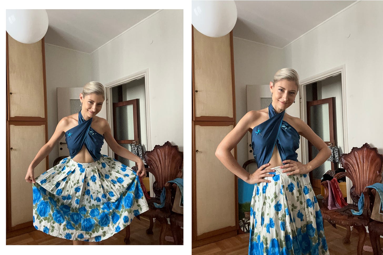 Casual Loose Scarf Top Skirt Set