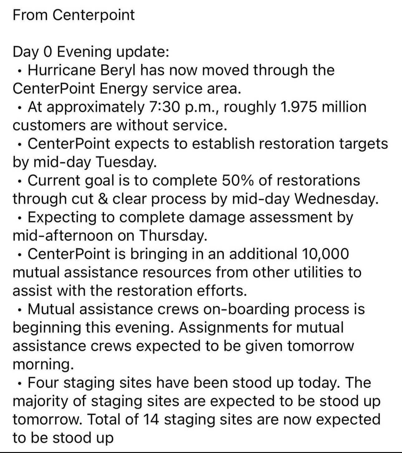 Centerpoint Energy Update - by Merissa Hansen