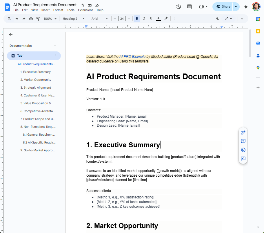 A Proven AI PRD Template by Miqdad Jaffer (Product Lead OpenAI)