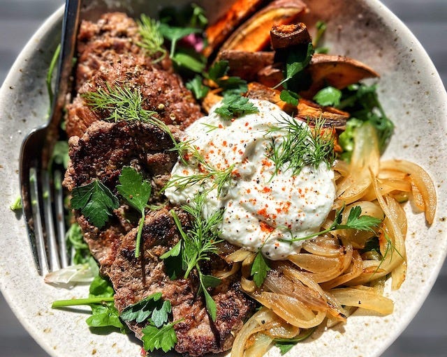 Lamb Smash Burger Bowl by Carina Wolff good mood food