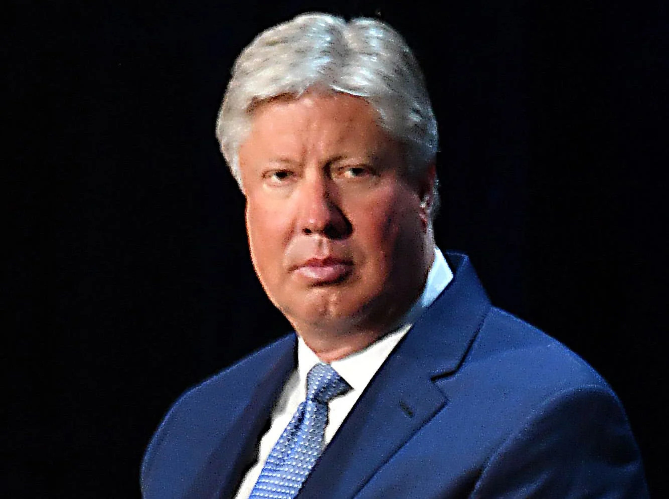 Pastor Robert Morris listens as US President Donald Trump (not seen) hosts a roundtable with faith leaders, law enforcement officials, and small business owners at Gateway Church Dallas Campus in Dallas, Texas, on June 11, 2020.