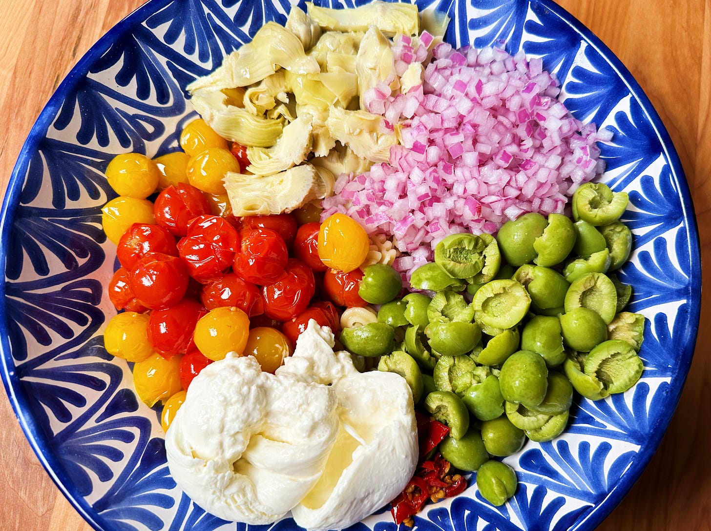 Tomato Garlic Confit Pasta Salad with Creamy Burrata
