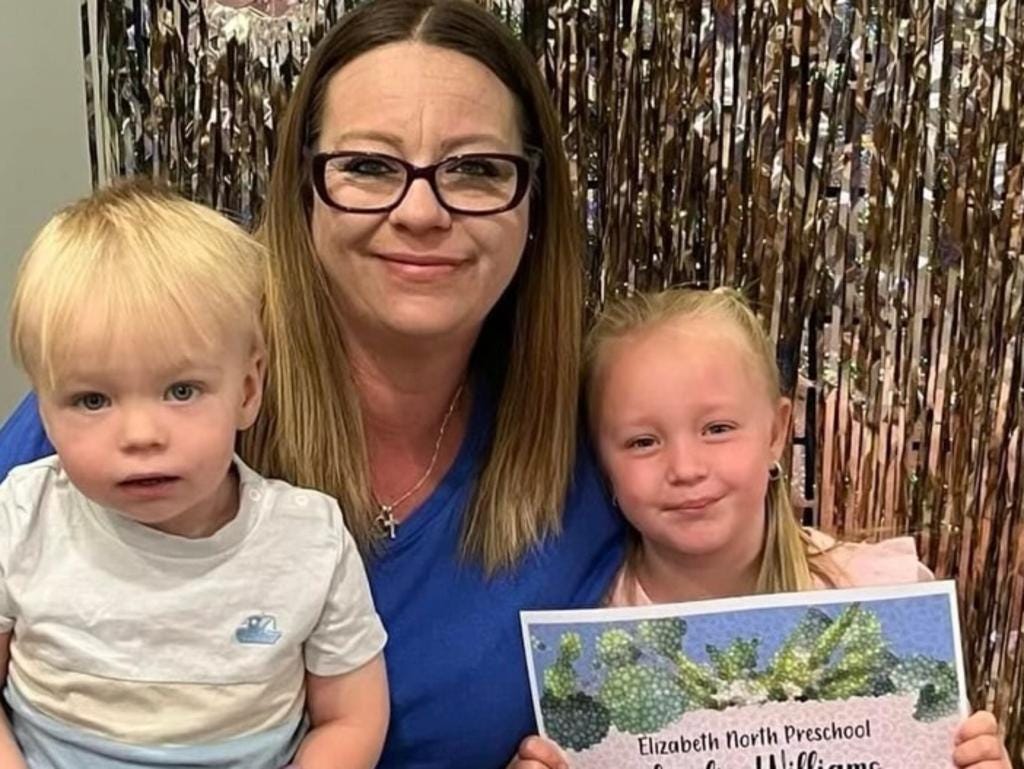 Rita Manera with her children Koby and Amelia at Amelia's preschool graduation in December. Picture: Supplied by family.