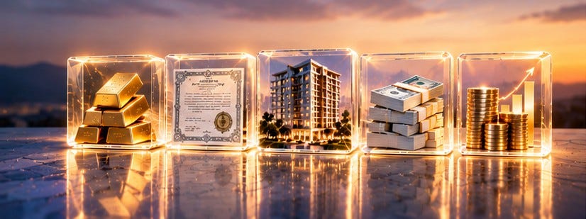 Tokenized real-world assets: gold, bonds, real estate, cash and funds