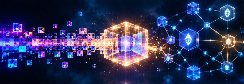 Digital art dissolving into on-chain blocks