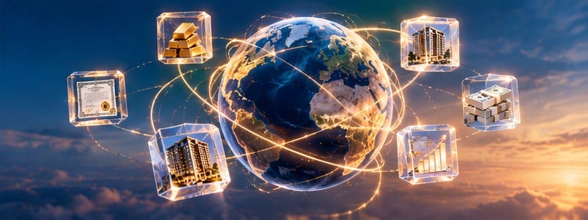 Globe connected to tokenized real-world assets