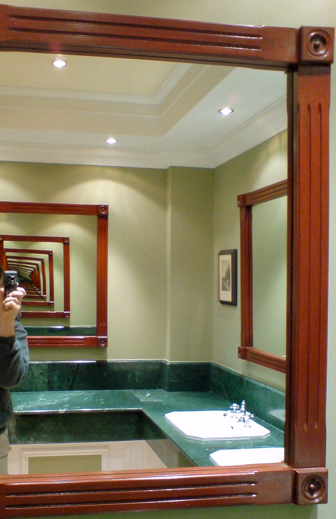 Infinity mirror in a public bathroom