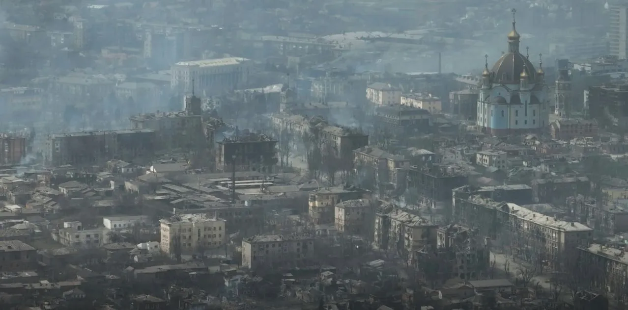 Bombed Ukrainian cityscape