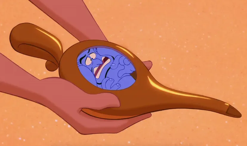 A Genie from Aladdin in a very tiny lamp. A Genie from Aladdin in a very tiny lamp.