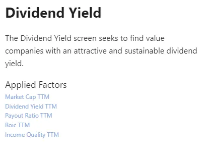 Dividend Yield Screener