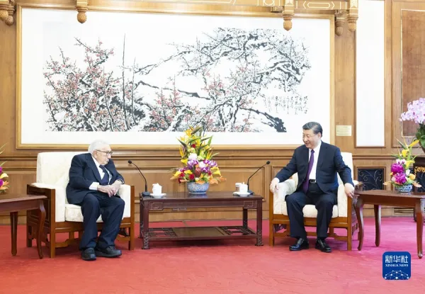 July 20, 2023, Chinese President Xi Jinping meets former U.S. Secretary of State Henry Kissinger at the Diaoyutai State Guesthouse in Beijing.