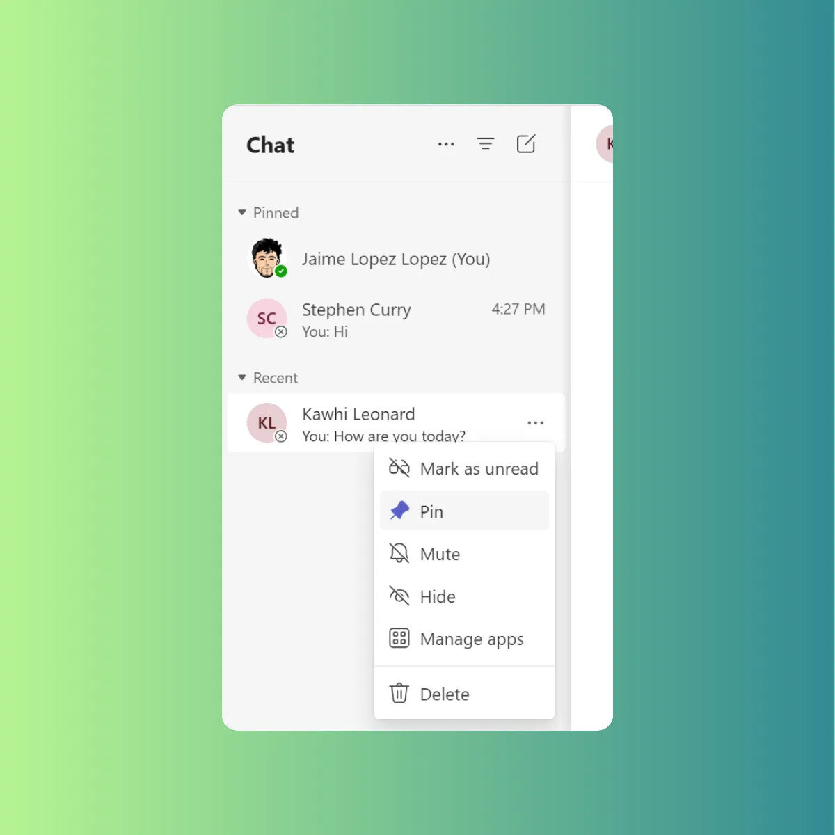 Microsoft Teams - Pinning and Hiding Chats