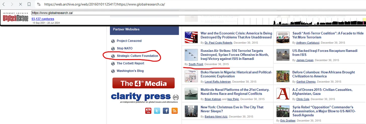 Global Research is partner to Russian Foreign Intelligence Service tasked Strategic Culture Foundation.