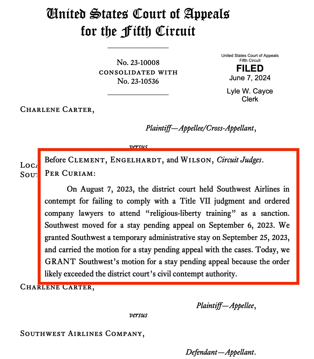 Fifth Circuit blocks religious-liberty training order in Southwest case (lawdork.com)