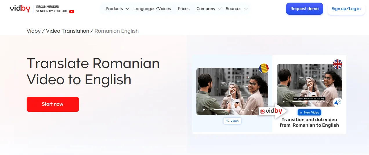 Vidby's Romanian Video to English” pSEO page