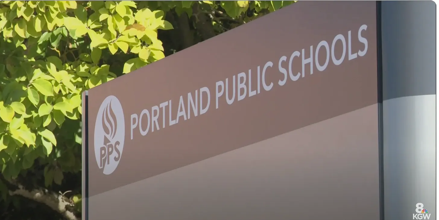 Sign with the PPS Logo and text saying "Portland Public Schools"