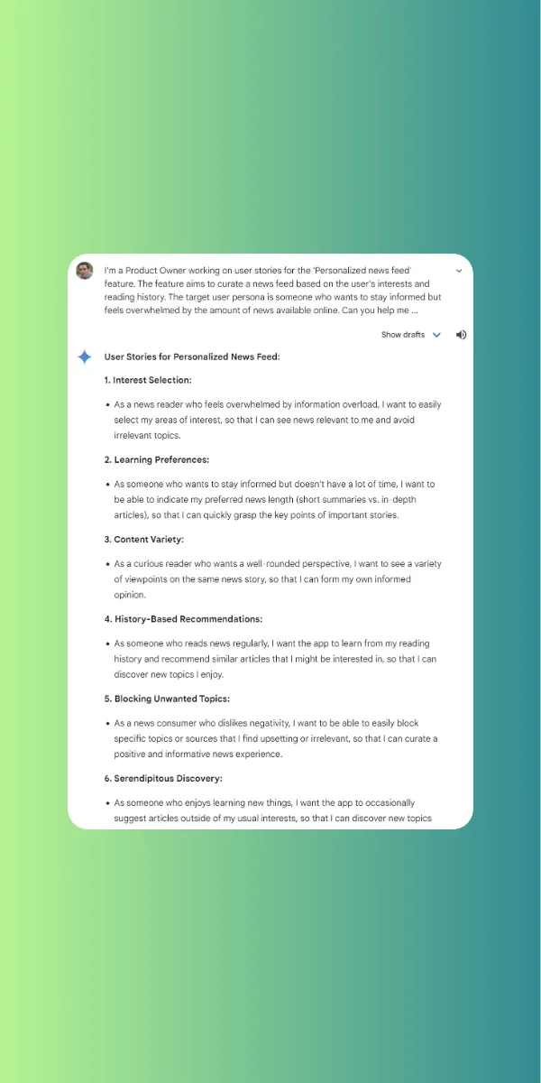 User stories creation with GPT